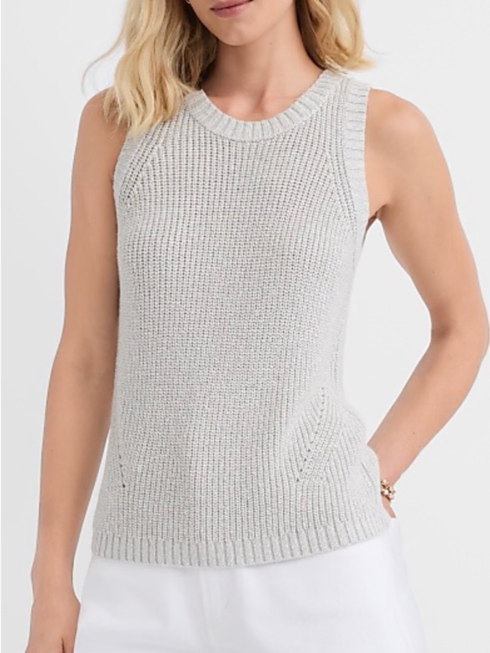 Light Gray Shimmer Knit Tank Sweater - Women
